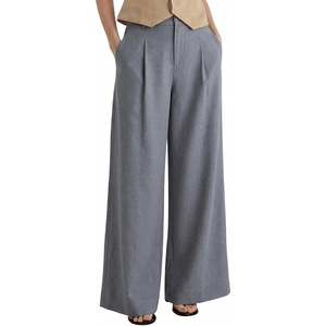 image:imageArachampCloz Womens Linen Blend Wide Leg Palazzo Pants AllSeason Business Casual Outfits Dress TrousersGrey