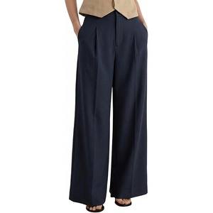 image:imageArachampCloz Womens Linen Blend Wide Leg Palazzo Pants AllSeason Business Casual Outfits Dress TrousersNavy