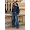 image:imageArachampCloz Womens Oversized Cropped Cable Knit Casual Sweater TopsNavy