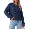 image:imageArachampCloz Womens Oversized Cropped Cable Knit Casual Sweater TopsNavy