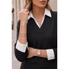 image:imageArachampCloz Womens Wool Blend Oversized 2 in 1 Fall Work Sweater Tops  Breathable amp Warm Long Sleeve Shirts Collared V Neck Faux Layered Top Curved Hem Loose Fit Business Casual Office AttireBlack
