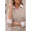 image:imageArachampCloz Womens Wool Blend Oversized 2 in 1 Fall Work Sweater Tops  Breathable amp Warm Long Sleeve Shirts Collared V Neck Faux Layered Top Curved Hem Loose Fit Business Casual Office AttireOatmeal