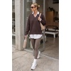 image:imageArachampCloz Womens Wool Blend Oversized 2 in 1 Fall Work Sweater Tops  Breathable amp Warm Long Sleeve Shirts Collared V Neck Faux Layered Top Curved Hem Loose Fit Business Casual Office AttireCoffee