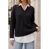 image:imageArachampCloz Womens Wool Blend Oversized 2 in 1 Fall Work Sweater Tops  Breathable amp Warm Long Sleeve Shirts Collared V Neck Faux Layered Top Curved Hem Loose Fit Business Casual Office AttireBlack