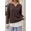 image:imageArachampCloz Womens Wool Blend Oversized 2 in 1 Fall Work Sweater Tops  Breathable amp Warm Long Sleeve Shirts Collared V Neck Faux Layered Top Curved Hem Loose Fit Business Casual Office AttireCoffee