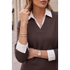 image:imageArachampCloz Womens Wool Blend Oversized 2 in 1 Fall Work Sweater Tops  Breathable amp Warm Long Sleeve Shirts Collared V Neck Faux Layered Top Curved Hem Loose Fit Business Casual Office AttireCoffee