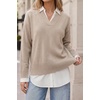 image:imageArachampCloz Womens Wool Blend Oversized 2 in 1 Fall Work Sweater Tops  Breathable amp Warm Long Sleeve Shirts Collared V Neck Faux Layered Top Curved Hem Loose Fit Business Casual Office AttireOatmeal