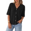image:imageArachampCloz Womens Wool Blend Oversized Elbow Sleeve Summer Casual Cardigan  NonItchy Breathable Sweater VNeck Button Front Slit Hem Loose Fit Figure Friendly Weekend Travel Work OutfitsBlack