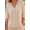 image:imageArachampCloz Womens Wool Blend Oversized Elbow Sleeve Summer Casual Cardigan  NonItchy Breathable Sweater VNeck Button Front Slit Hem Loose Fit Figure Friendly Weekend Travel Work OutfitsBeige