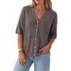 image:imageArachampCloz Womens Wool Blend Oversized Elbow Sleeve Summer Casual Cardigan  NonItchy Breathable Sweater VNeck Button Front Slit Hem Loose Fit Figure Friendly Weekend Travel Work OutfitsCoffee