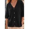 image:imageArachampCloz Womens Wool Blend Oversized Elbow Sleeve Summer Casual Cardigan  NonItchy Breathable Sweater VNeck Button Front Slit Hem Loose Fit Figure Friendly Weekend Travel Work OutfitsBlack