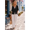 image:imageArachampCloz Womens Wool Blend Oversized Elbow Sleeve Summer Casual Cardigan  NonItchy Breathable Sweater VNeck Button Front Slit Hem Loose Fit Figure Friendly Weekend Travel Work OutfitsBlack