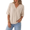 image:imageArachampCloz Womens Wool Blend Oversized Elbow Sleeve Summer Casual Cardigan  NonItchy Breathable Sweater VNeck Button Front Slit Hem Loose Fit Figure Friendly Weekend Travel Work OutfitsBeige