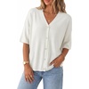image:imageArachampCloz Womens Wool Blend Oversized Elbow Sleeve Summer Casual Cardigan  NonItchy Breathable Sweater VNeck Button Front Slit Hem Loose Fit Figure Friendly Weekend Travel Work OutfitsWhite