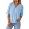 image:imageArachampCloz Womens Wool Blend Oversized Elbow Sleeve Summer Casual Cardigan  NonItchy Breathable Sweater VNeck Button Front Slit Hem Loose Fit Figure Friendly Weekend Travel Work OutfitsLight Blue