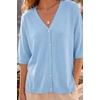 image:imageArachampCloz Womens Wool Blend Oversized Elbow Sleeve Summer Casual Cardigan  NonItchy Breathable Sweater VNeck Button Front Slit Hem Loose Fit Figure Friendly Weekend Travel Work OutfitsLight Blue