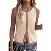 image:imageArachampCloz Womens 100 Cotton Crewneck Contrast Trim Button Front Sweater Vests 2026Apricot