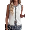 image:imageArachampCloz Womens 100 Cotton Crewneck Contrast Trim Button Front Sweater Vests 2026Beige