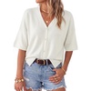 image:imageArachampCloz Womens Wool Blend Oversized Elbow Sleeve Summer Casual Cardigan  NonItchy Breathable Sweater VNeck Button Front Slit Hem Loose Fit Figure Friendly Weekend Travel Work OutfitsWhite