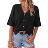 image:imageArachampCloz Womens Wool Blend Oversized Elbow Sleeve Summer Casual Cardigan  NonItchy Breathable Sweater VNeck Button Front Slit Hem Loose Fit Figure Friendly Weekend Travel Work OutfitsBlack