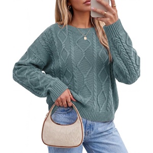 image:imageArachampCloz Womens Oversized Cropped Cable Knit Casual Sweater TopsSage Green