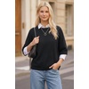 image:imageArachampCloz Womens Cashmere Wool Blend Elbow Sleeve Sweater Relaxed Fit Top  Lightweighamp34 Sleeve Tops Half Sleeve Relaxed Fit Knit Top Business Casual LuxuryampDaily Wardrobe Summer Fall 2026Black