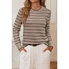 image:imageArachampCloz Womens Soft Knit Sweater Fall Dressy Casual Pullover TopsStriped Taupe Black
