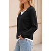 image:imageArachampCloz Womens Wool Blend 2 in 1 Patchwork V Neck Casual Sweater TopsBlack