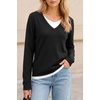 image:imageArachampCloz Womens Wool Blend 2 in 1 Patchwork V Neck Casual Sweater TopsBlack