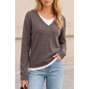 image:imageArachampCloz Womens Wool Blend 2 in 1 Patchwork V Neck Casual Sweater TopsCoffee