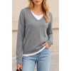 image:imageArachampCloz Womens Wool Blend 2 in 1 Patchwork V Neck Casual Sweater TopsHeather Gray