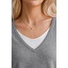 image:imageArachampCloz Womens Wool Blend 2 in 1 Patchwork V Neck Casual Sweater TopsHeather Gray
