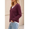 image:imageArachampCloz Womens Wool Blend 2 in 1 Patchwork V Neck Casual Sweater TopsWine Red