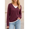 image:imageArachampCloz Womens Wool Blend 2 in 1 Patchwork V Neck Casual Sweater TopsWine Red
