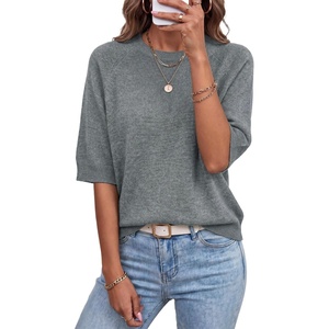 image:imageArachampCloz Womens Cashmere Wool Blend Elbow Sleeve Sweater Relaxed Fit Top  Lightweighamp34 Sleeve Tops Half Sleeve Relaxed Fit Knit Top Business Casual LuxuryampDaily Wardrobe Summer Fall 2026Gray