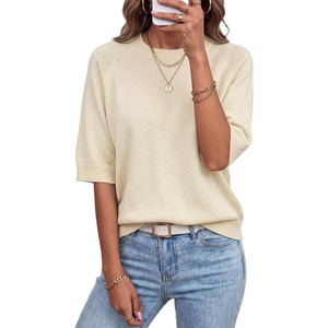 image:imageArachampCloz Womens Cashmere Wool Blend Elbow Sleeve Sweater Relaxed Fit Top  Lightweighamp34 Sleeve Tops Half Sleeve Relaxed Fit Knit Top Business Casual LuxuryampDaily Wardrobe Summer Fall 2026Cream