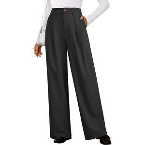 image:imageArachampCloz Womens Lightweight Wool Blend Elastic Waist Straight Leg Business Casual Pants 2026Black