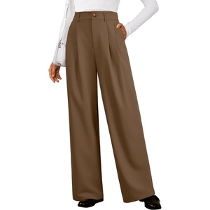 image:imageArachampCloz Womens Lightweight Wool Blend Elastic Waist Straight Leg Business Casual Pants 2026Brown