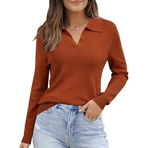 image:imageArachampCloz Womens Wool Blend Collared Polo Shirts Business Casual Sweater  Polo Shirts Women Stretchy amp Lightweight Cashmere Regular Fit Teacher Outfits Business Casual Tops Capsule WardrobeCaramel