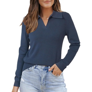 image:imageArachampCloz Womens Wool Blend Collared Polo Shirts Business Casual Sweater  Polo Shirts Women Stretchy amp Lightweight Cashmere Regular Fit Teacher Outfits Business Casual Tops Capsule WardrobeDark Blue