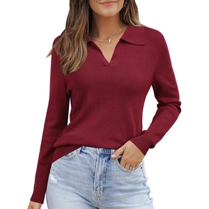 image:imageArachampCloz Womens Wool Blend Collared Polo Shirts Business Casual Sweater  Polo Shirts Women Stretchy amp Lightweight Cashmere Regular Fit Teacher Outfits Business Casual Tops Capsule WardrobeDark Red