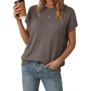 image:imageArachampCloz Womens Wool Blend Oversized Cap Sleeve Summer Casual Sweater  Short Sleeve Sweater Stretchy amp Lightweight Capsule Wardrobe Teacher Outfits Business Casual Tops Solo amp Layer OutfitsCoffee