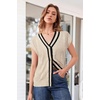 image:imageArachampCloz Summer Sweater Vest Women Spring Cap Sleeve V Neck Striped Button Casual Cardigan Sweater Knit Tank Tops 2025Apricotblack
