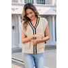 image:imageArachampCloz Summer Sweater Vest Women Spring Cap Sleeve V Neck Striped Button Casual Cardigan Sweater Knit Tank Tops 2025Apricotblack