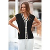 image:imageArachampCloz Summer Sweater Vest Women Spring Cap Sleeve V Neck Striped Button Casual Cardigan Sweater Knit Tank Tops 2025Blackwhite