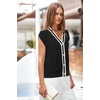 image:imageArachampCloz Summer Sweater Vest Women Spring Cap Sleeve V Neck Striped Button Casual Cardigan Sweater Knit Tank Tops 2025Blackwhite