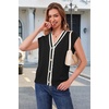 image:imageArachampCloz Summer Sweater Vest Women Spring Cap Sleeve V Neck Striped Button Casual Cardigan Sweater Knit Tank Tops 2025Blackwhite