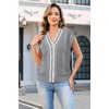image:imageArachampCloz Summer Sweater Vest Women Spring Cap Sleeve V Neck Striped Button Casual Cardigan Sweater Knit Tank Tops 2025Greywhite