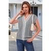 image:imageArachampCloz Summer Sweater Vest Women Spring Cap Sleeve V Neck Striped Button Casual Cardigan Sweater Knit Tank Tops 2025Greywhite