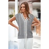 image:imageArachampCloz Summer Sweater Vest Women Spring Cap Sleeve V Neck Striped Button Casual Cardigan Sweater Knit Tank Tops 2025Greywhite